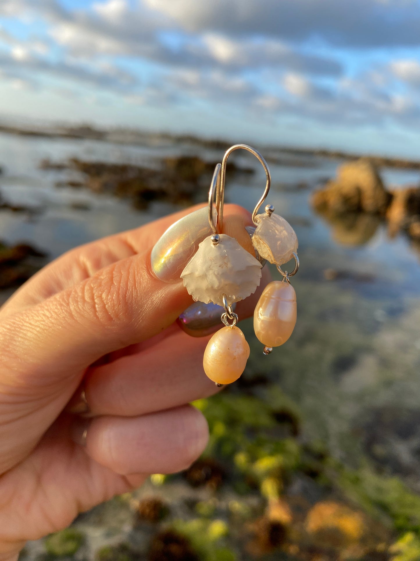 Tiny Crab & Freshwater Pearl Dangles